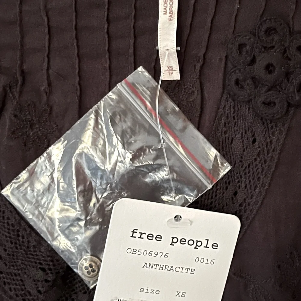 FREE PEOPLE Boho Femme Fatale Embroidered Long Sleeve Top - Anthracite
